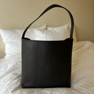 The Curated Smooth Black Leather Weekend Tote Bag